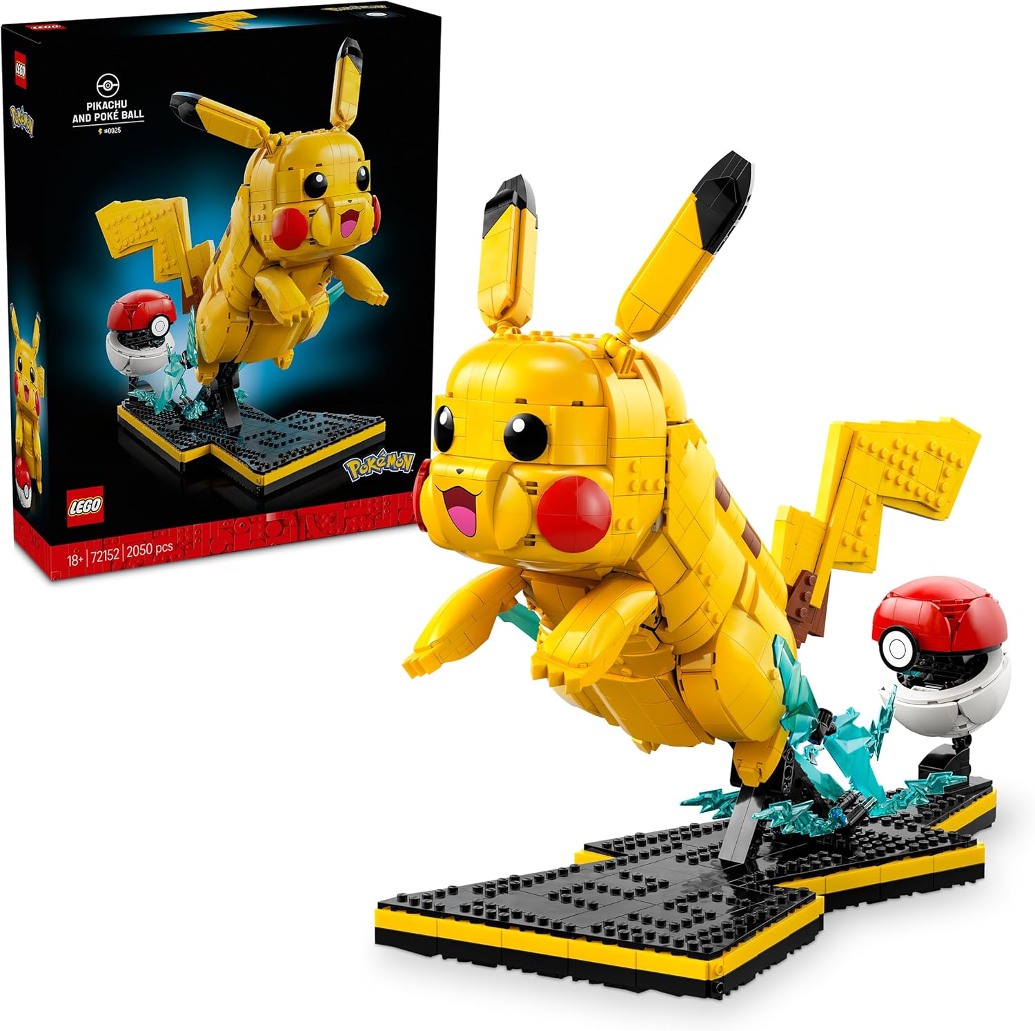 LEGO Pokémon Pikachu und Pokéball – Bauset für Erwachsene – Modellbau mit beweglicher Anime-Figur und dynamischem Ständer – DIY-Dekoration für Zimmer oder Schreibtisch – Geschenk für Gaming-Fans – 72152