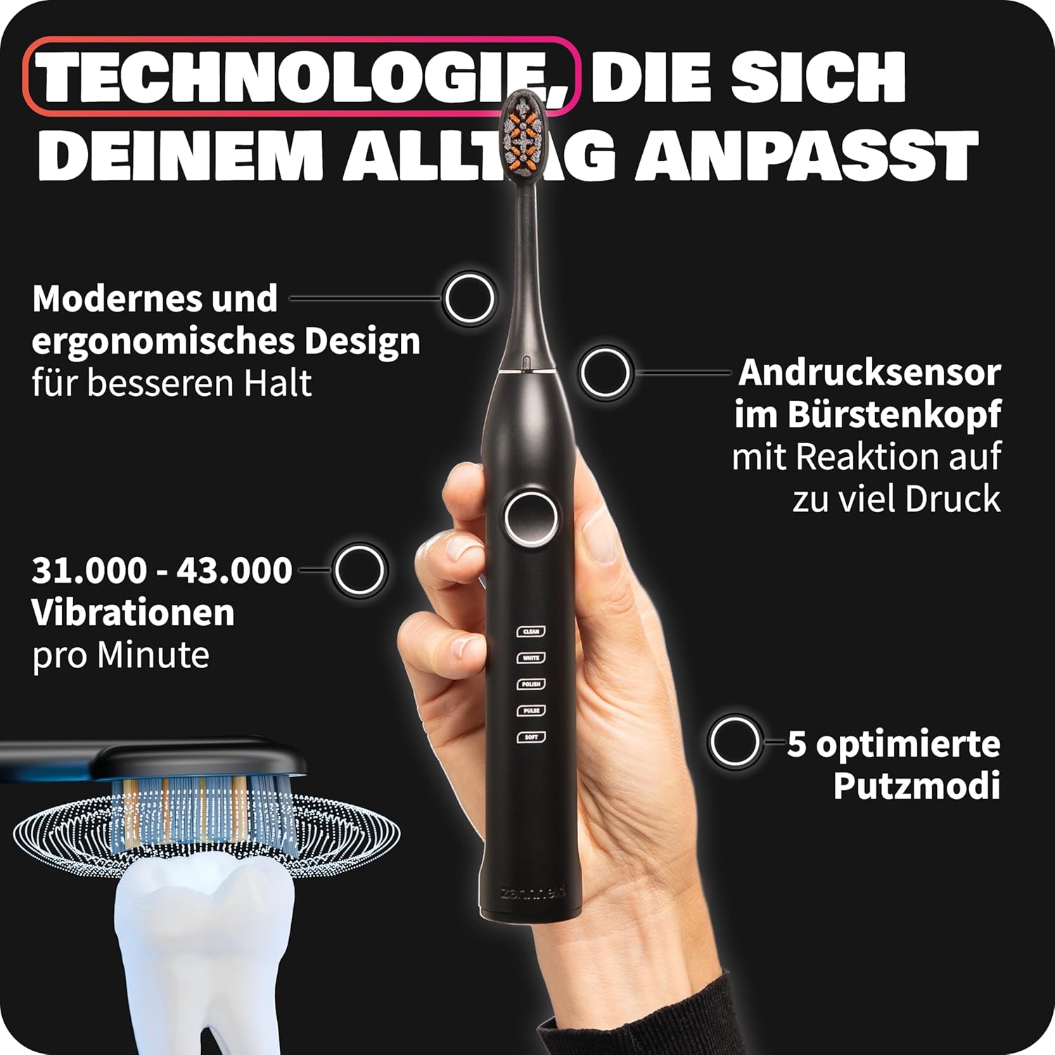 ZAHNHELD Gero G3 Elektrische Schallzahnbürsten mit 2 Bürstenköpfen und 2 Reiseetuis für eine schonende und effektive Reinigung – Bild 5
