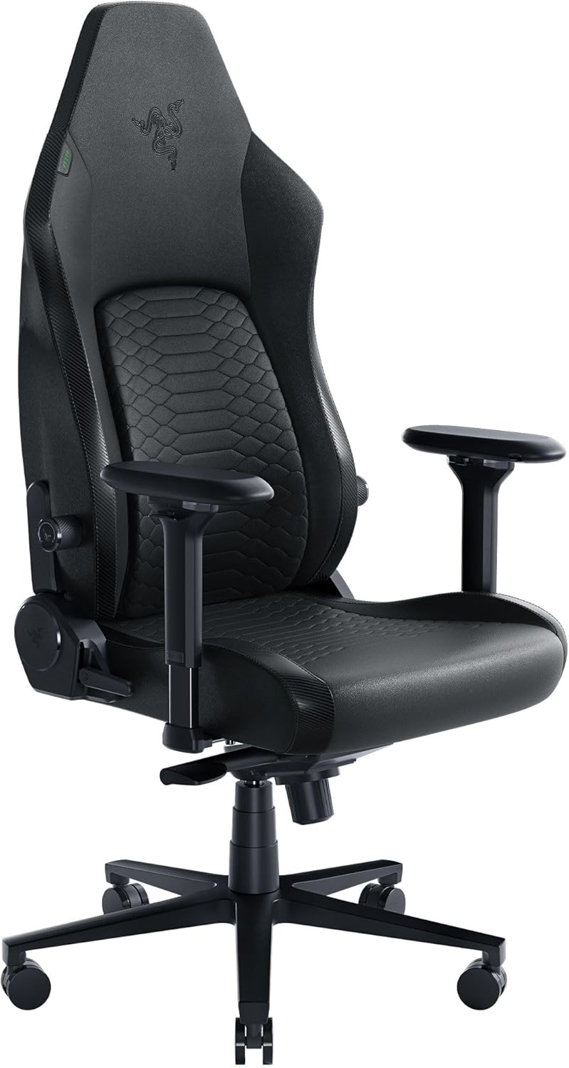 Razer ISKUR V2 – Gaming-Stuhl mit adaptiver Lendenwirbelstütze (hochdichte Schaumstoffpolsterung, umweltfreundliches, lösungsmittelfreies EPU-Leder, 4D-Armlehnen), Schwarz