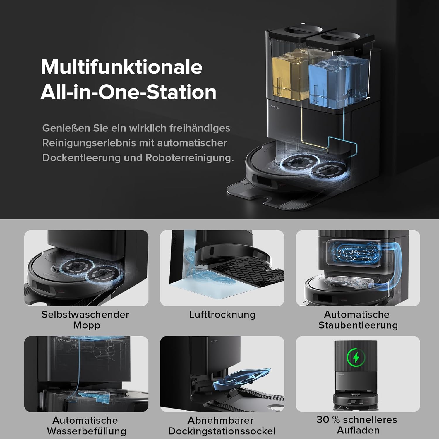 roborock Qrevo Series Roboterstaubsauger mit Wischfunktion und Hebemopp, 8000 Pa Saugkraft (verbessert durch Qrevo S), Anti-Tangling-Seitenbürste, Hindernisvermeidung, All-in-One-Dock, Schwarz (QV 35A) – Bild 3
