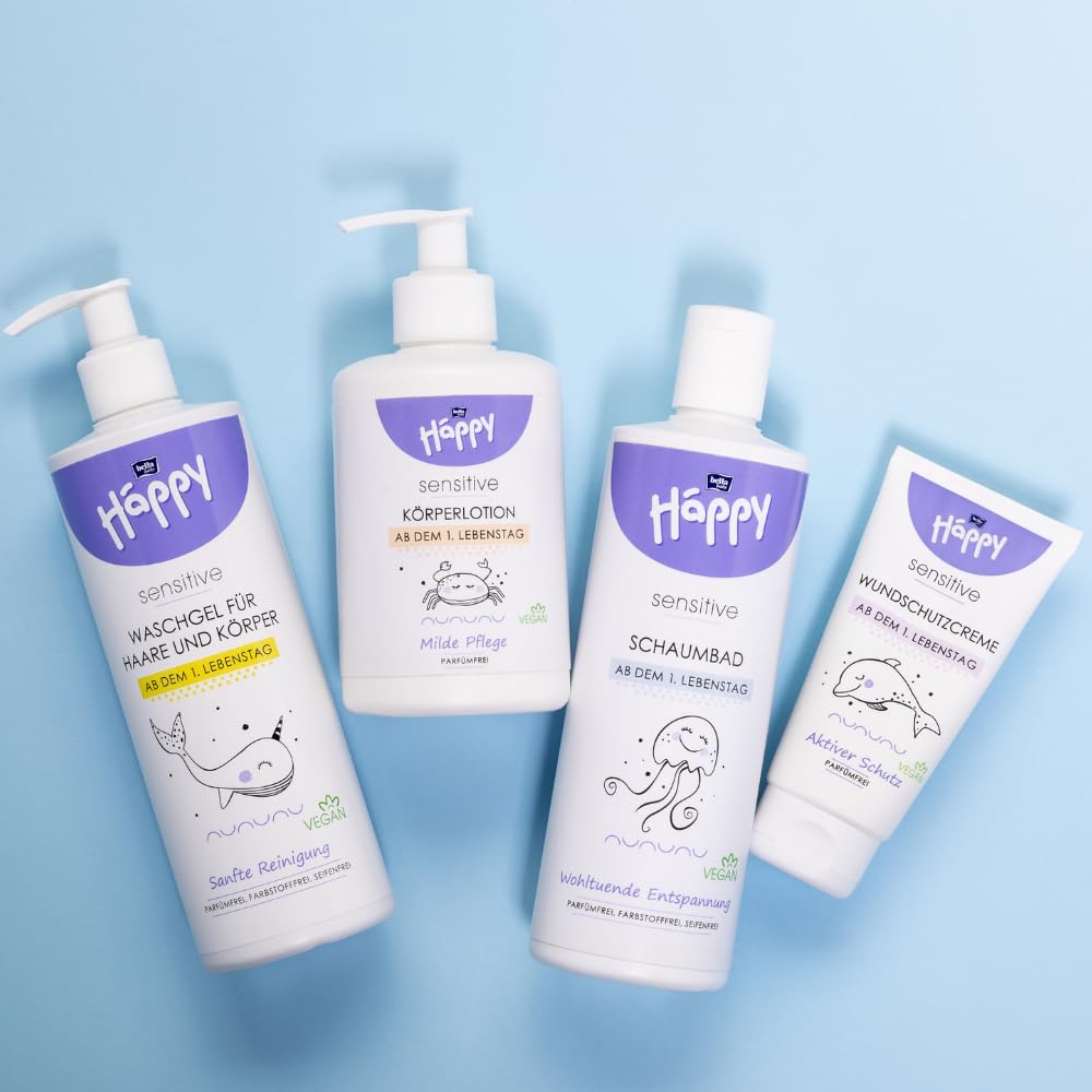 bella Baby Happy Sensitive Babypflege Rundum-Sorglos-Set, 4-teiliges Babypflegeset für Neugeborene, Erstausstattung, Babypflege Geschenkset, Babykosmetik