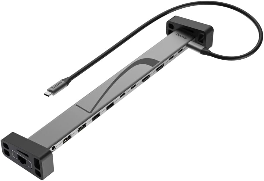 Hama USB-C-Dockingstation, 12 Anschlüsse (4 x USB A, 2 x USB C Daten, 1 x Monitor + Daten, 1 x Strom, 2 x HDMI, LAN/Ethernet, 3,5 mm Audio/AUX, MST, 4K, für Monitor, Festplatte etc.)