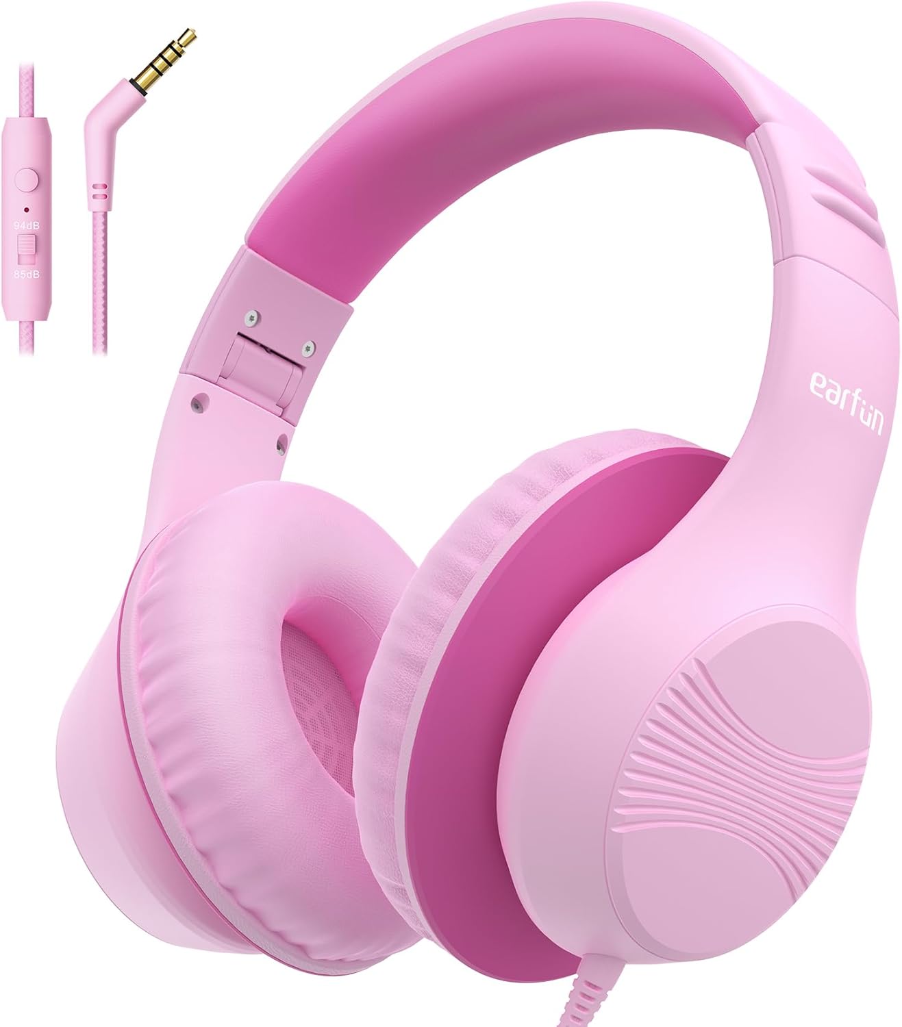 EarFun Kinderkopfhörer, Over-Ear-Kopfhörer für Kinder mit Kabel, 85/94 dB Lautstärkebegrenzer, faltbar, verstellbar, Hi-Fi-Sound, HD-Mikrofon, angenehm zu tragen, Kinderkopfhörer für Schule/Tablet