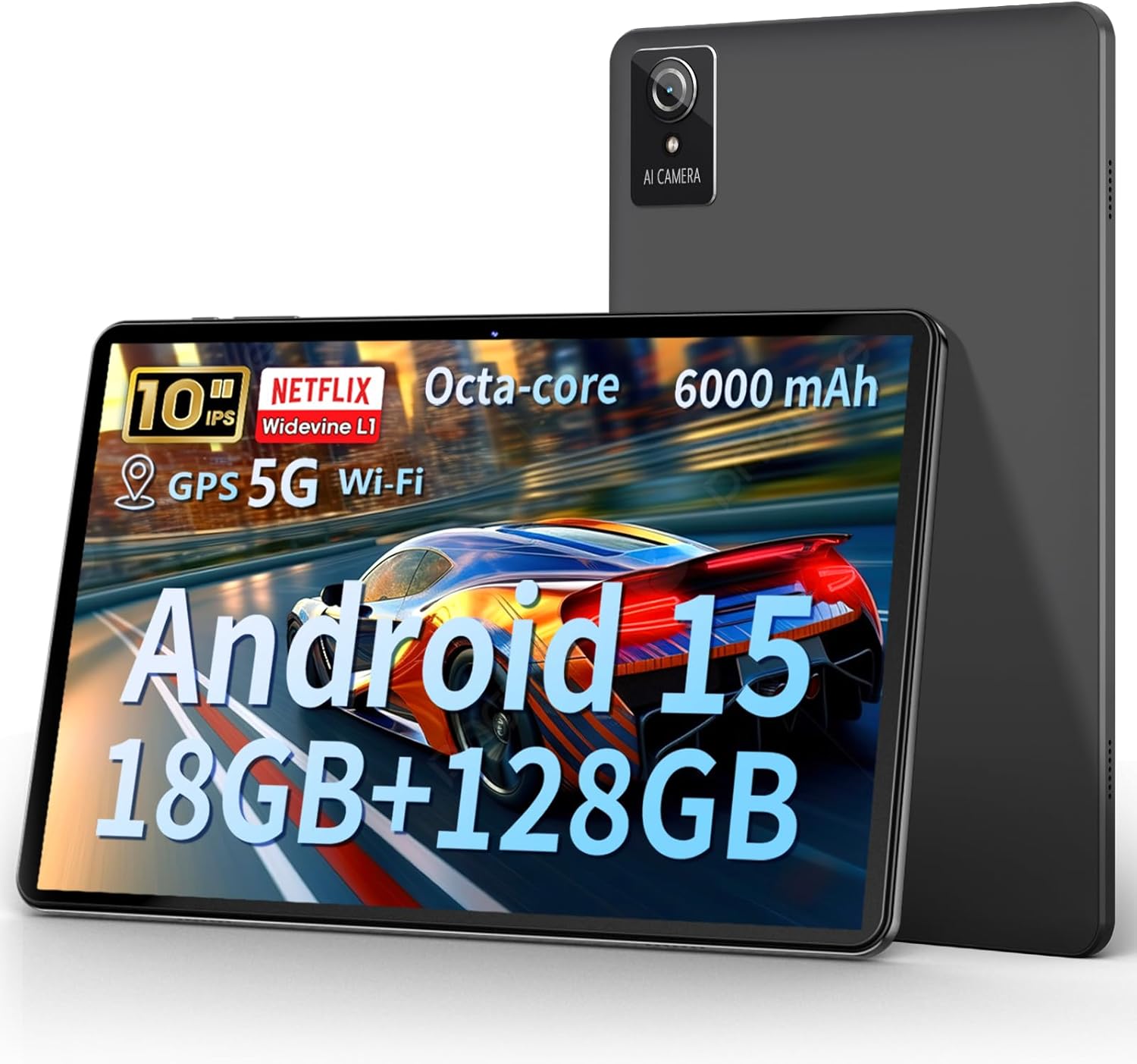 Tablet 10 Zoll, Aobante Android 15 Tablets, 18 GB + 128 GB, 1 TB erweiterbar, Widevine L1-kompatibel, Octa-Core, Tablet mit WiFi 6, 6000 mAh Akku, Dual-Kamera (5 MP + 8 MP), Gemini AI