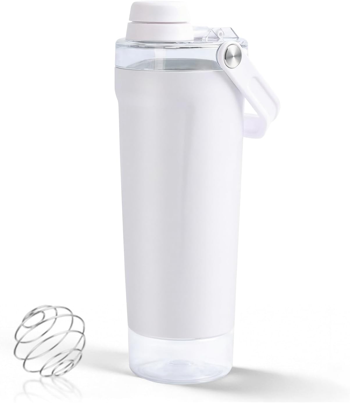 X SIM FITNESSX Protein-Shaker-Flasche mit Pulverfach, SUS304-Edelstahl-Shaker mit Tragegriff und Aufbewahrungsbehälter, 500 ml + 200 ml (weiß)