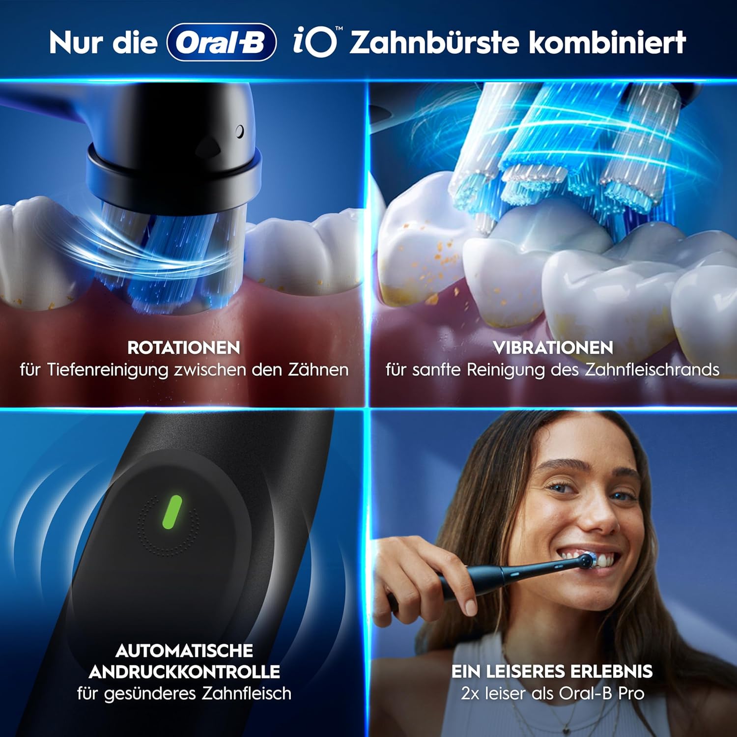 Oral-B iO Series 2 Elektrische Zahnbürste, 1 Zahnbürstenkopf, 3 Putzmodi für die Zahnpflege, Reiseetui, entworfen von Braun, Nachtschwarz – Bild 5