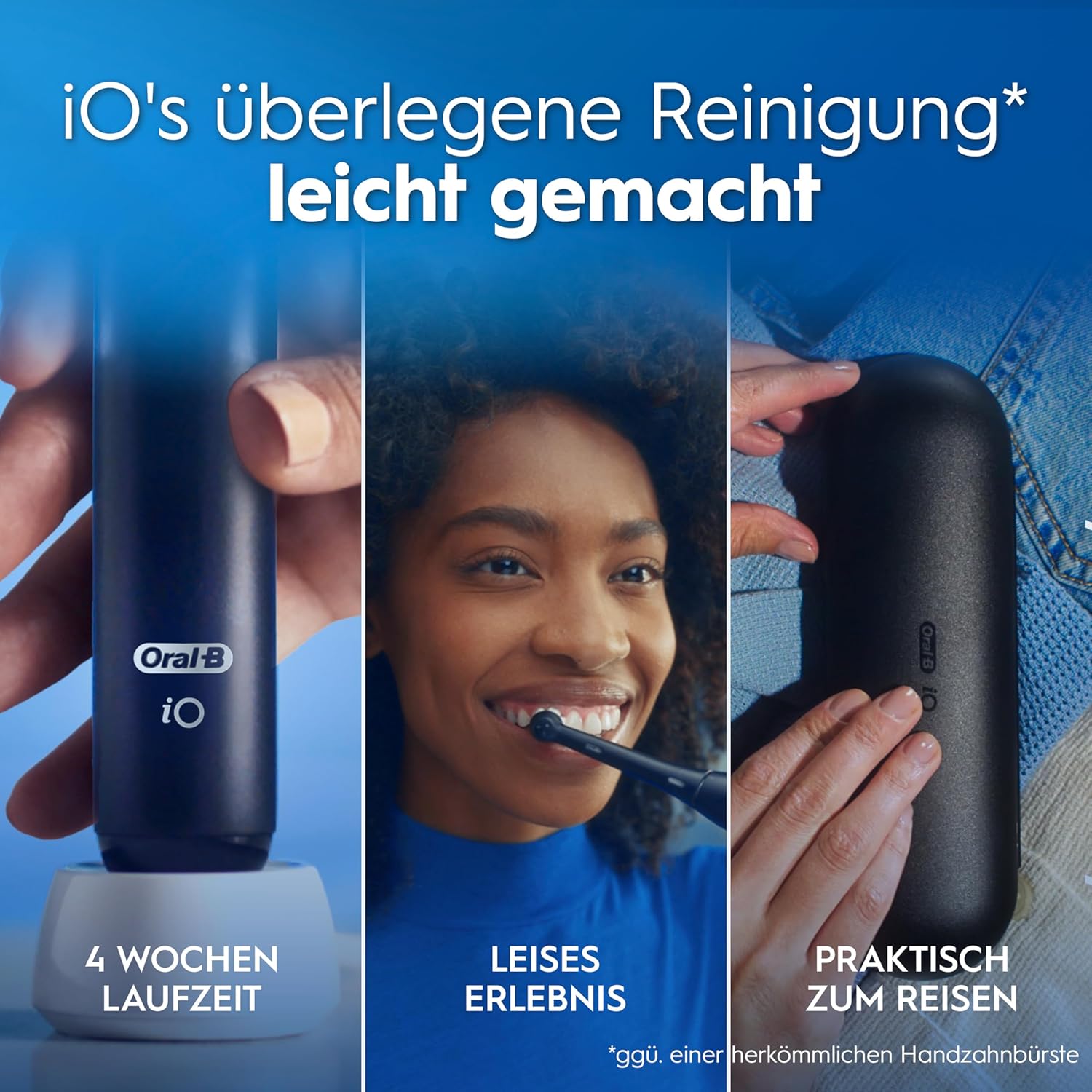 Oral-B iO Series 2 Elektrische Zahnbürste, 1 Zahnbürstenkopf, 3 Putzmodi für die Zahnpflege, Reiseetui, entworfen von Braun, Nachtschwarz – Bild 8