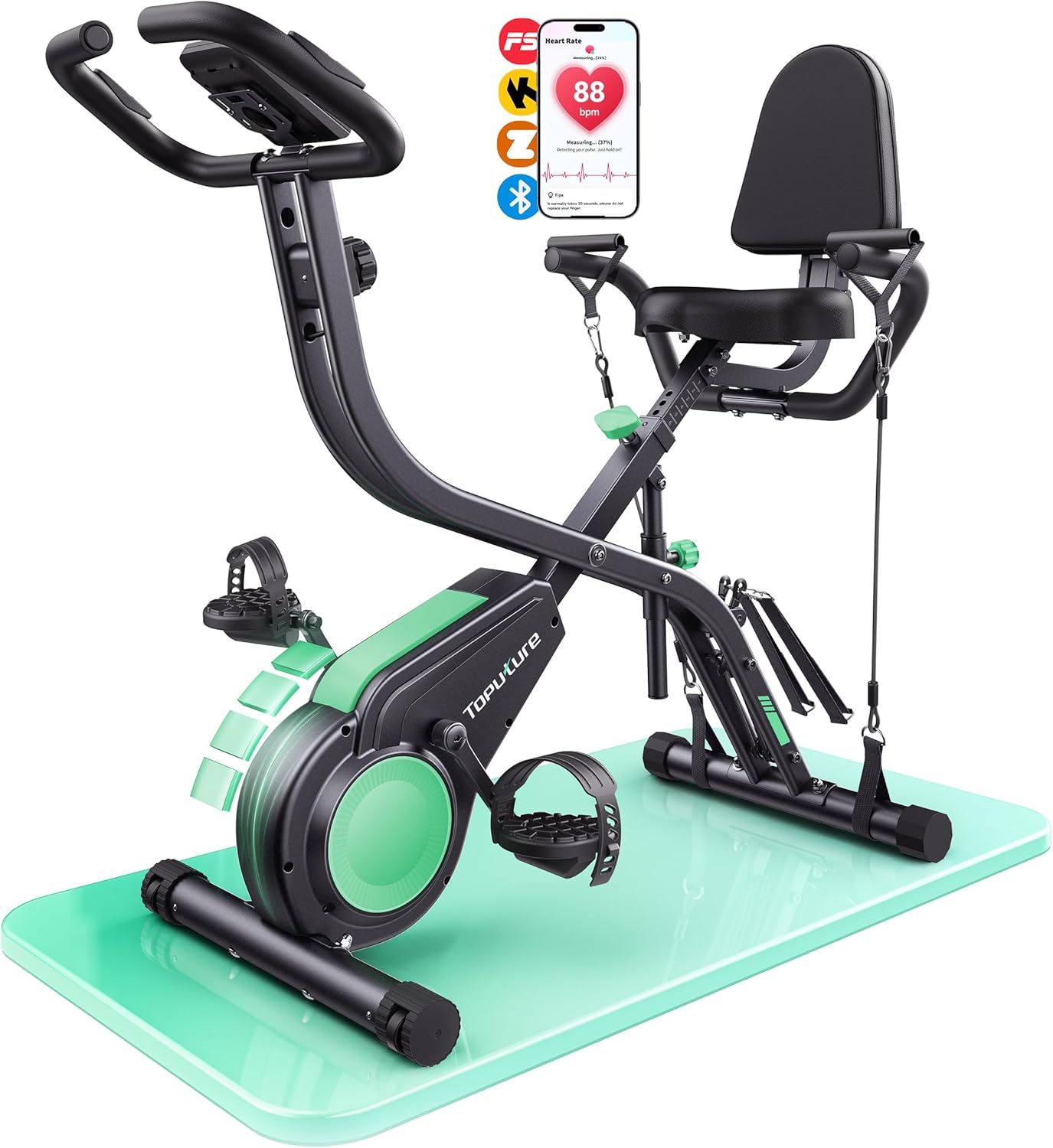 Toputure Klapp-Heimtrainer mit App, 5-in-1-Ergometer mit Hand-Bein-Zugseilen, 16 Magnetwiderstände, Indoor-Heimtrainer bis 140 kg, Ultraschall