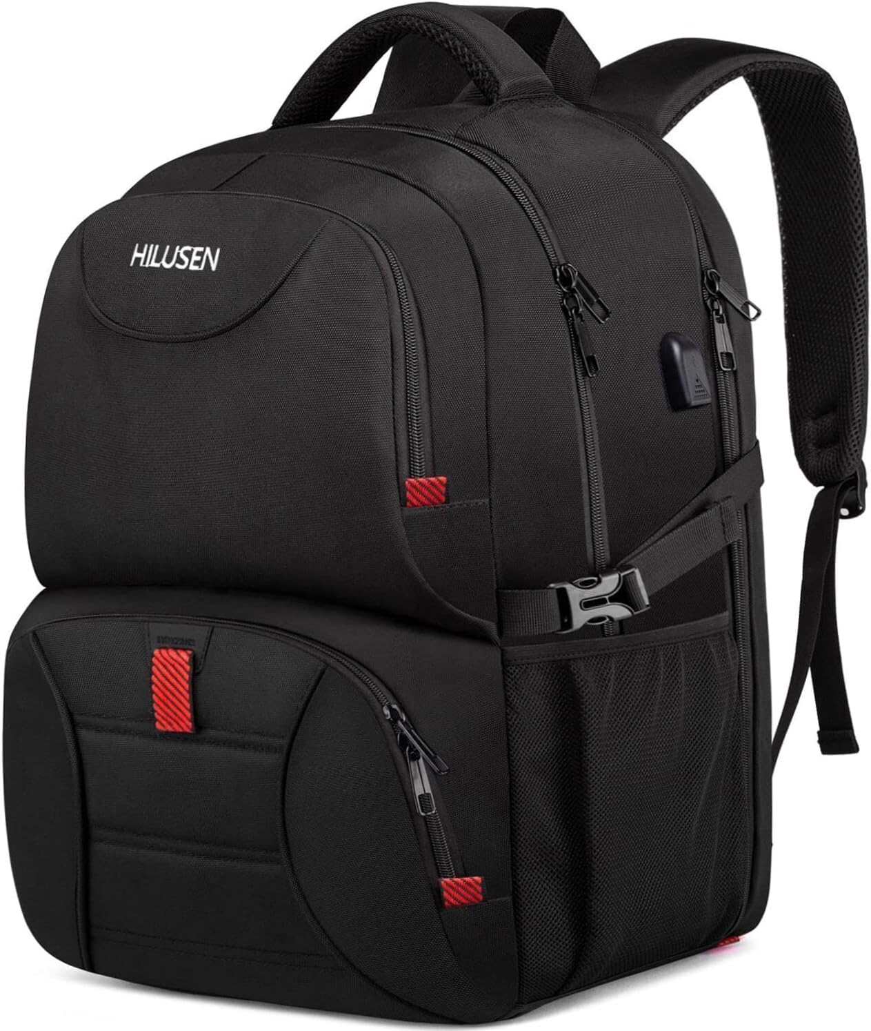 HILUSEN Großer Rucksack Herren 50L Arbeitsrucksack Laptoprucksack Herren 17,3 Zoll Schulrucksack mit USB-Ladeanschluss Geschäftsreise Notebooktasche Rucksäcke Herren Damen Jungen Teenager Schwarz
