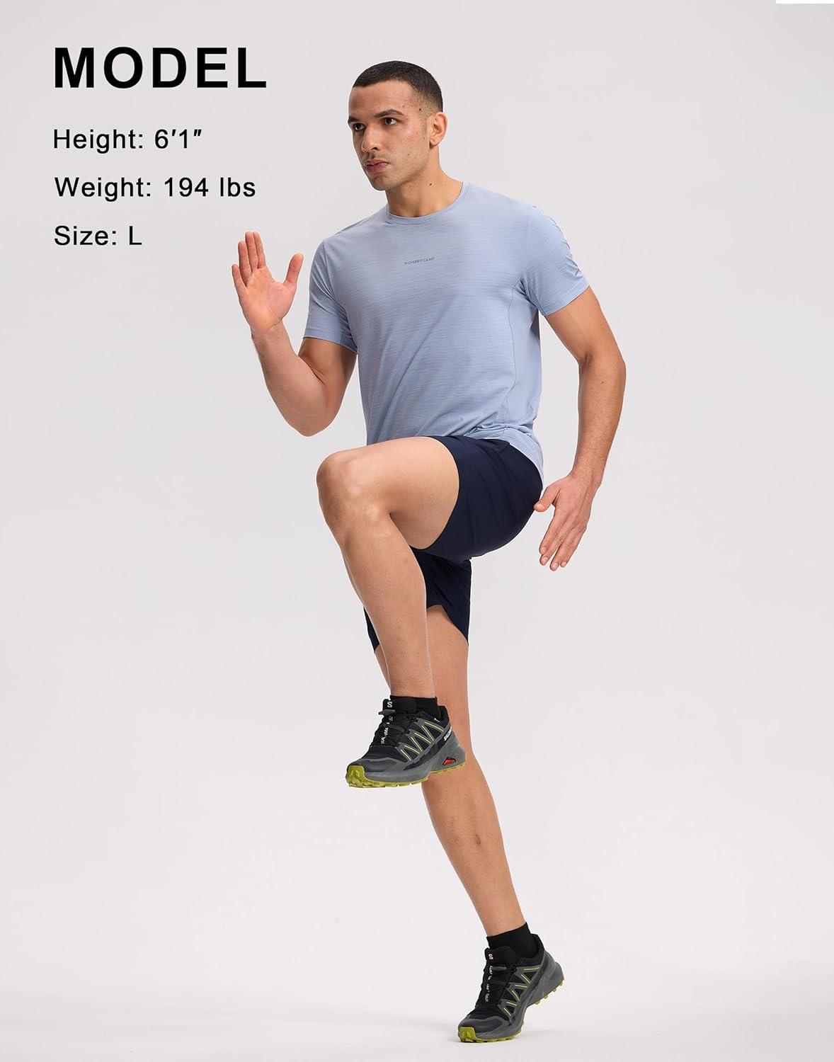 Pioneer Camp Sport-T-Shirts, atmungsaktives Laufshirt für Herren, schnell trocknendes Funktionsshirt, antibakteriell und geruchshemmend mit reflektierenden Streifen, ideal für Fitness, Training (Ballad Blue, L) – Bild 4