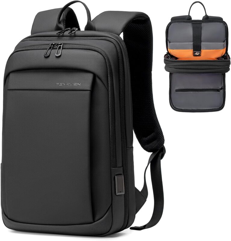 Fenree.geer Herren Laptop Business Rucksack – Leichter 15,6 Zoll Slim Laptop Rucksack mit USB – Ladeanschluss Wasserdicht & Erweiterbar (12-22L) Rucksack Schwarz Tragbarer Arbeitsrucksack Herren