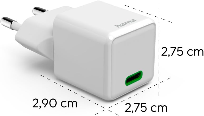 Hama Schnellladegerät mit USB-C, unterstützt Power Delivery und Qualcomm Quick Charge, 25 W, Super-Mini-Größe, 2,9 x 2,75 x 2,75 cm, ideal für Samsung – Weiß – Bild 5