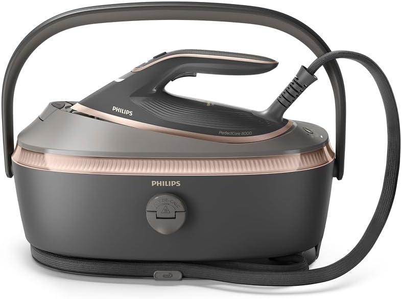 Philips PerfectCare 8000 Series Dampfbügelstation – 215 g Dauerdampf, 750 g Dampfstoß, leicht zu transportieren, OptimalTEMP, SteamGlide Elite, 1,4 l, einfache Entkalkung, garantiert keine Brandflecken (PSG8200/80)