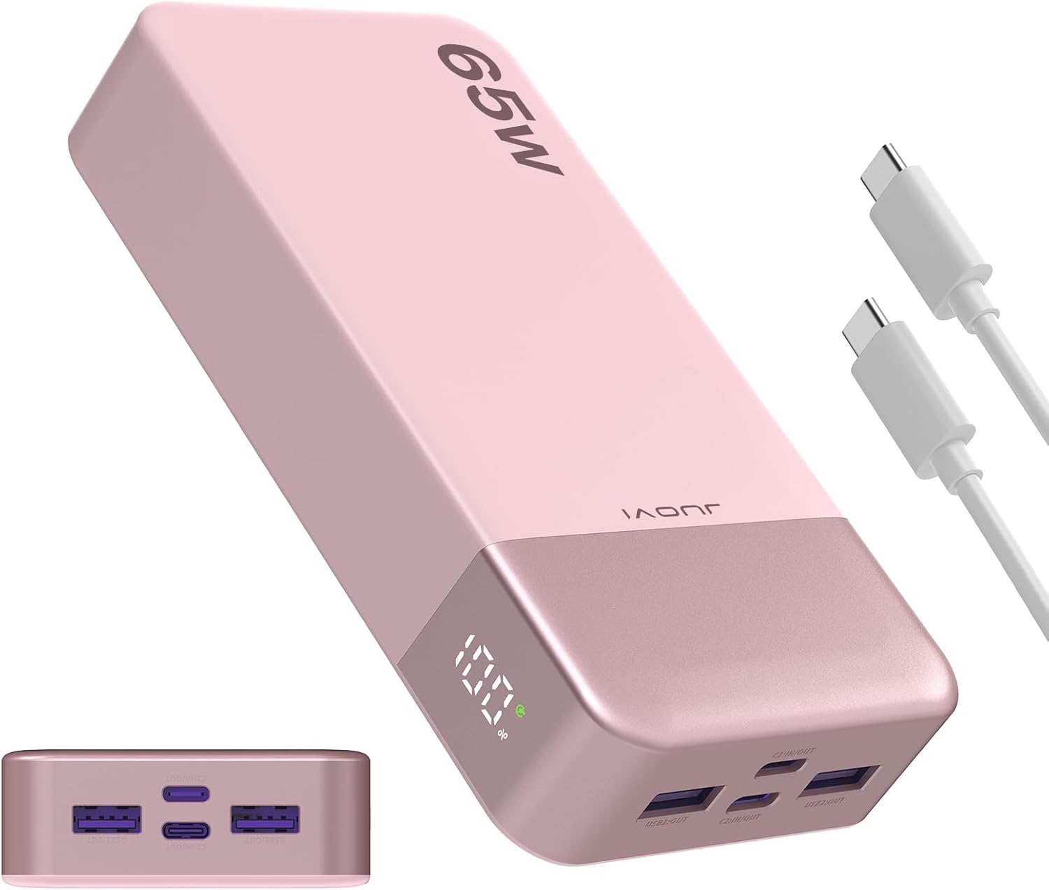 JUOVI Tragbares Ladegerät, 65 W, Powerbank, 20.000 mAh, kompakter USB-C-Laptop-Powerbank, Schnelllade-Akku für Laptops, MacBook, Dell XPS, iPad, Tablet, Steam Deck, iPhone-Serie, Samsung Switch und mehr (Rosa)