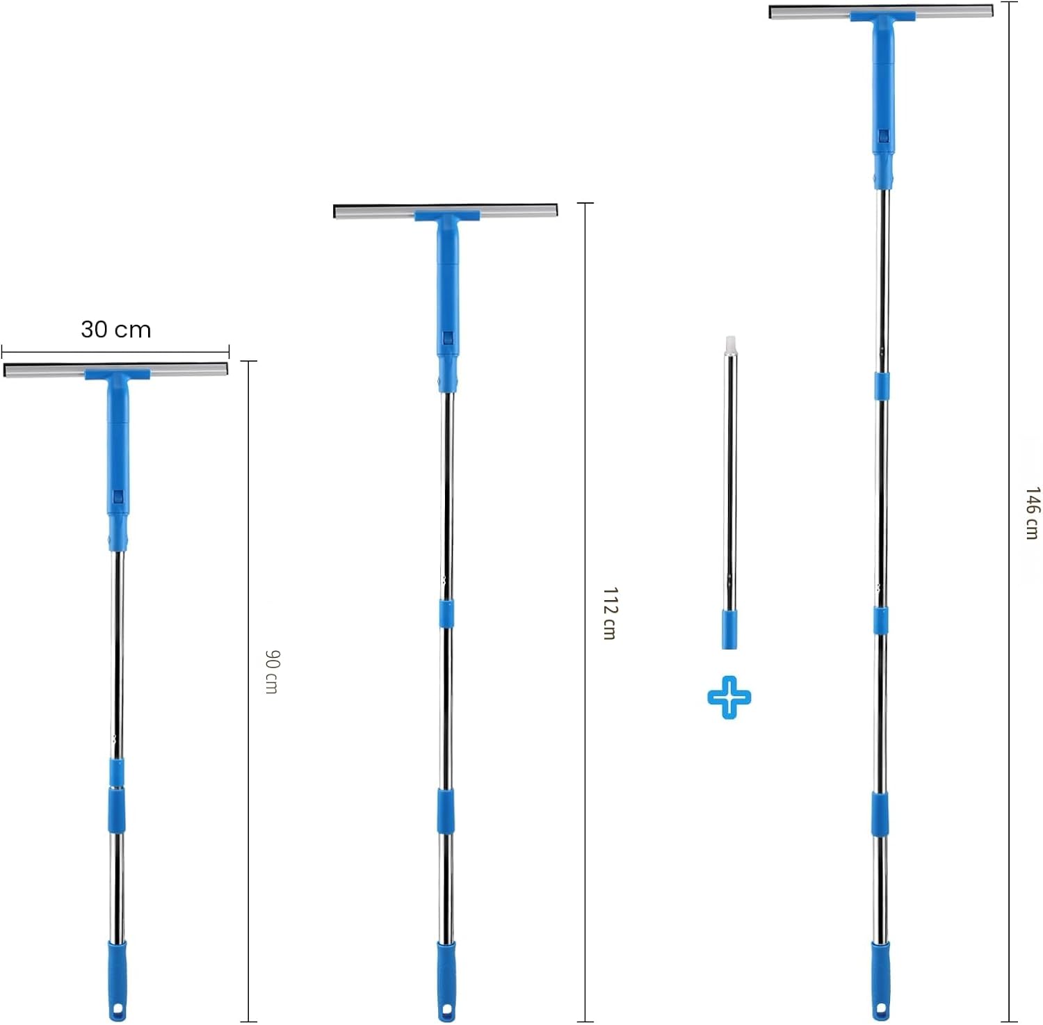 Mitclear Fensterreiniger mit Teleskopstiel (146 cm), professioneller Fensterwischer mit Silikon-Rakel & Mikrofaser-Schrubber, Fensterreinigungsset für Badezimmer, Dusche, Glas, Spiegel, Auto – Bild 2