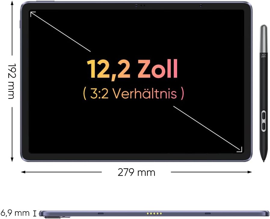 XPPen 12,2 Zoll eigenständiges Grafiktablett-Display mit X3Pro 16384 Smart Pen, Android 8 GB + 256 GB WLAN mit 8000 mAh Akku, Magic Drawing Pad, 2K-Auflösung, digitales Zeichentablett OS Android 14 – Bild 7