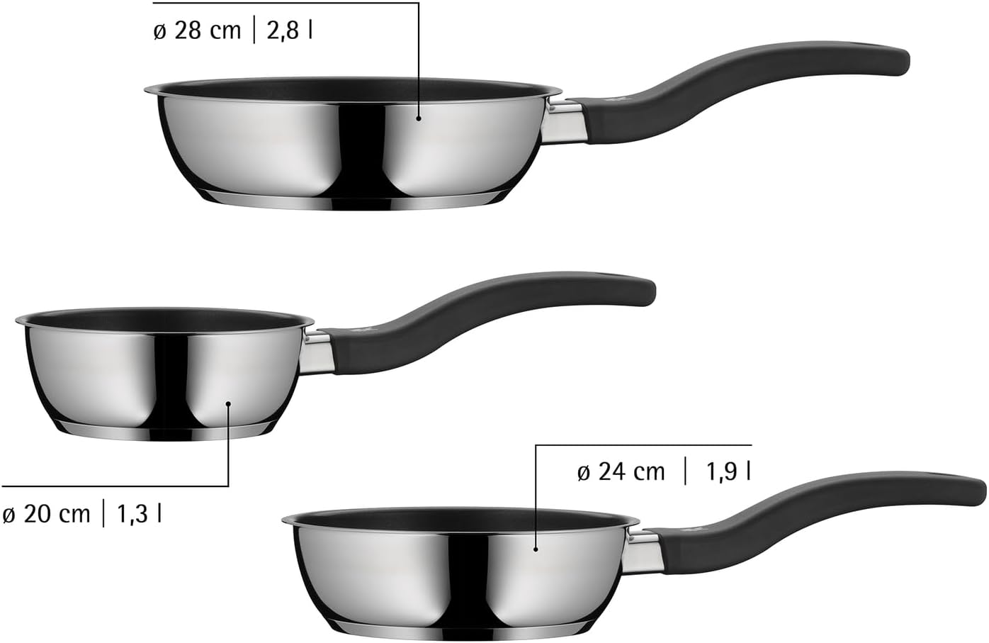 WMF Devil 3-teiliges Bratpfannenset beschichtet, Ø 20 / 24 / 28 cm, Cromargan Edelstahlbeschichtung, Keramikbratpfanne, Kunststoffgriff, induktionsgeeignet – Bild 5