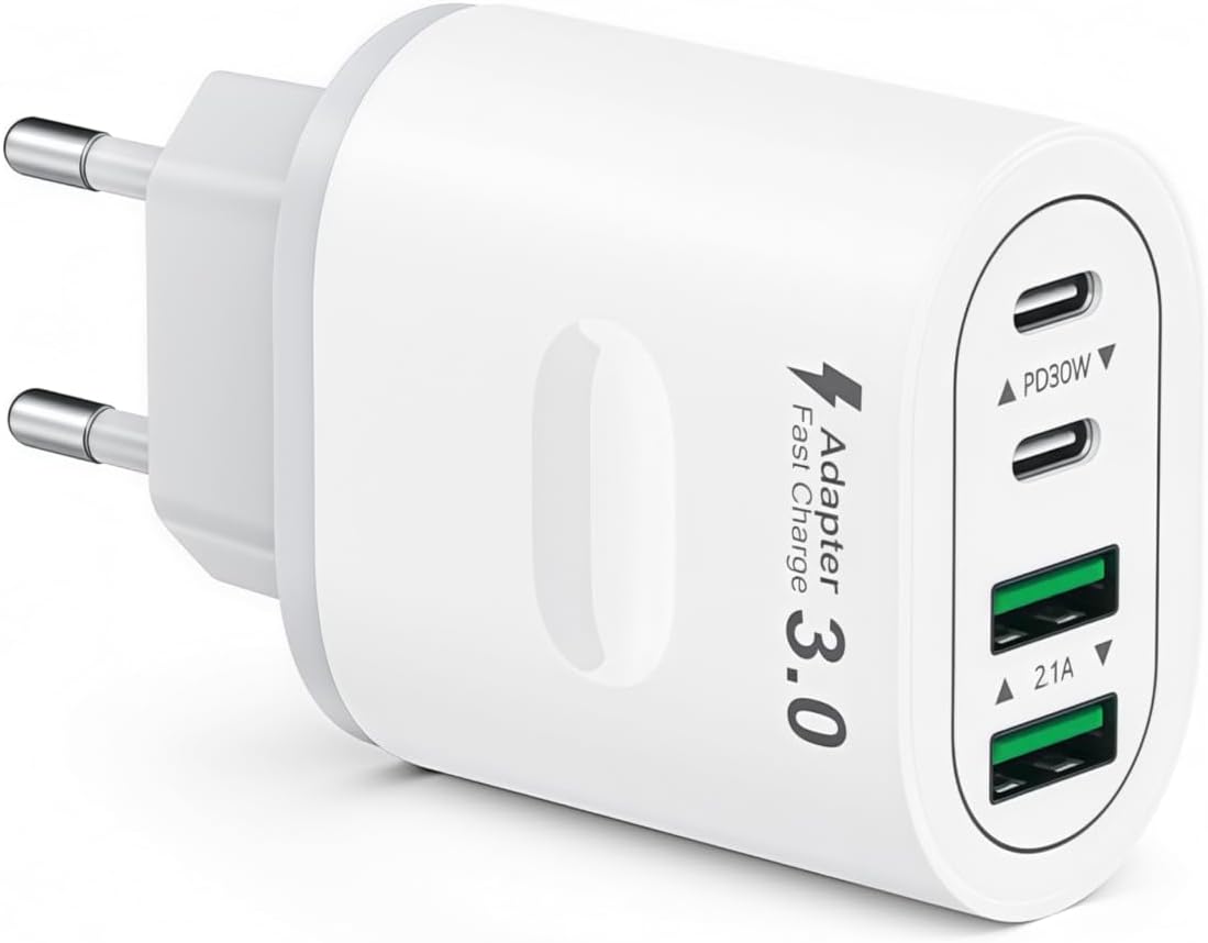 USB C Ladegerät, 4 Ports Mehrfachstecker 60W USB C Power Adapter USB Stecker PD 3.0 Schnellladegerät Netzteil USB Schnellladestecker für iPhone 16 15 14 13 12 11 Pro Max, iPad, Samsung, Mobiltelefone