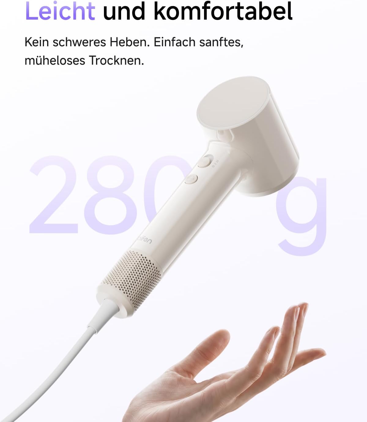 Laifen Luft-Haartrockner, ultraleichter Haartrockner 280 g mit 200 Millionen negativen Ionen, schnelles Trocknen in 3 Minuten, 60 dB flüsterleise mit Kindermodus & Glättungsdüse, ideal für Reisen (Milchtee). – Bild 3