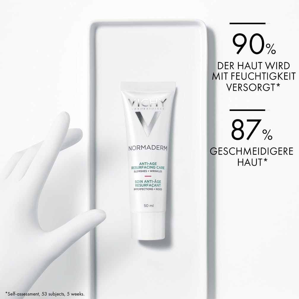 VICHY Anti-Age Tagescreme für unreine und zu Falten neigende Haut, reduziert Falten und Unreinheiten, verfeinert die Poren, mit LHA, Glykolsäure und Vitamin C, Normaderm Anti-Age, 50 ml – Bild 4