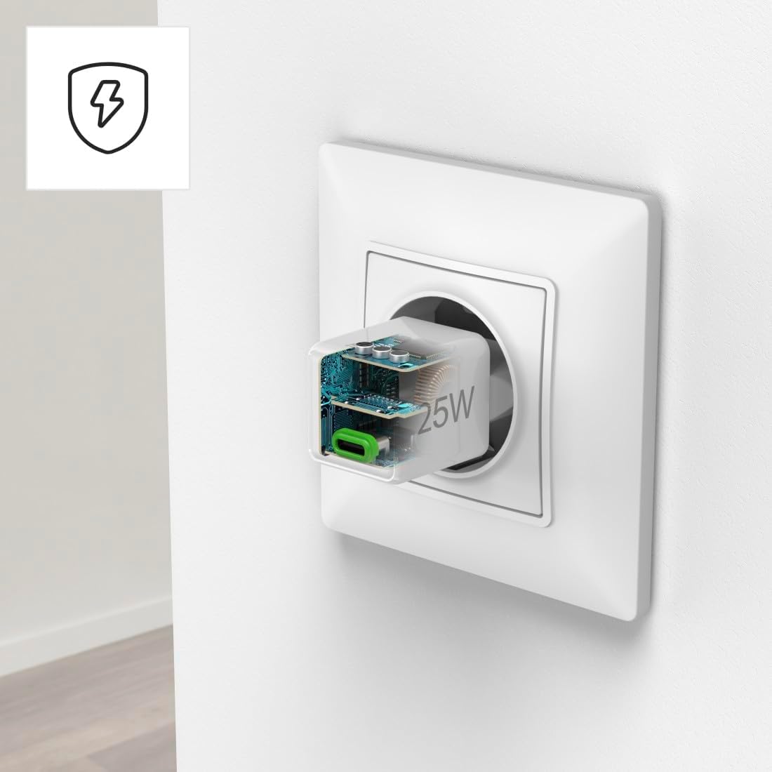 Hama Schnellladegerät mit USB-C, unterstützt Power Delivery und Qualcomm Quick Charge, 25 W, Super-Mini-Größe, 2,9 x 2,75 x 2,75 cm, ideal für Samsung – Weiß – Bild 10