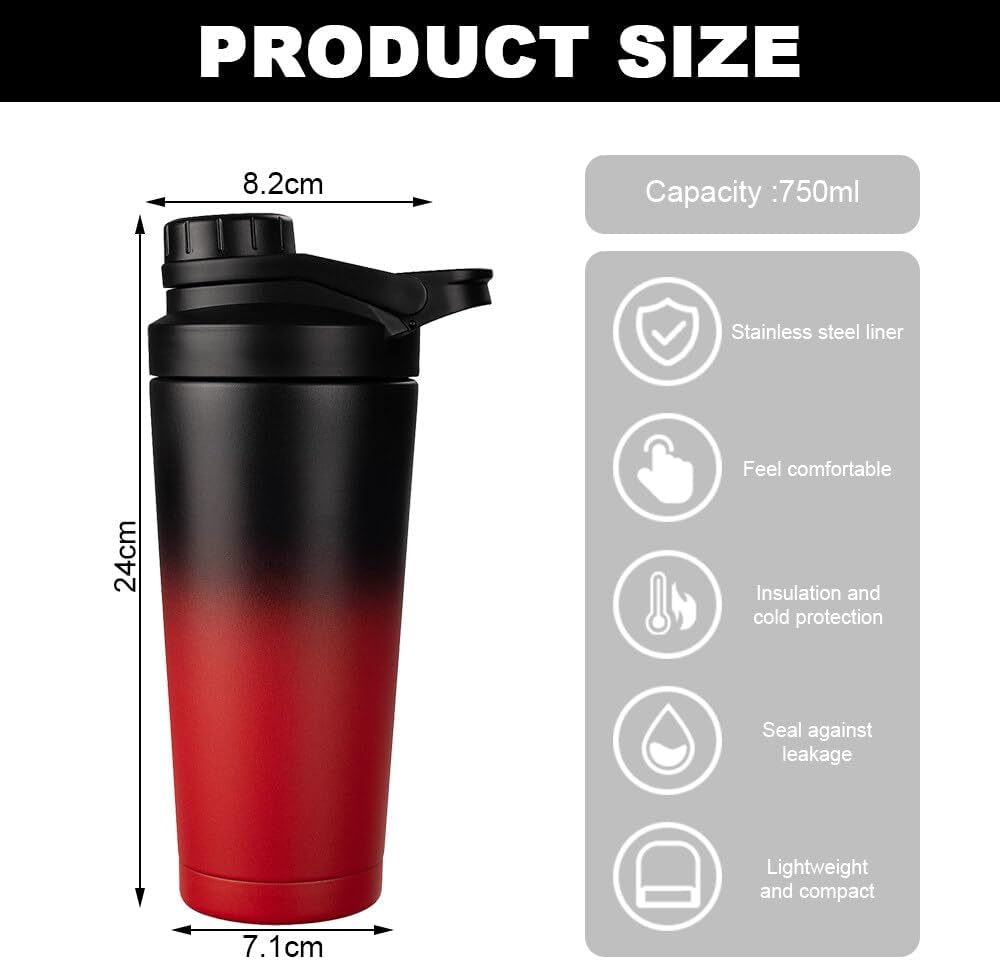 Shaker Proteinshaker mit Sieb, doppelwandiger Edelstahl, vakuumisoliert, BPA-frei und langlebig, 100 % auslaufsicher, 750 ml – Bild 2