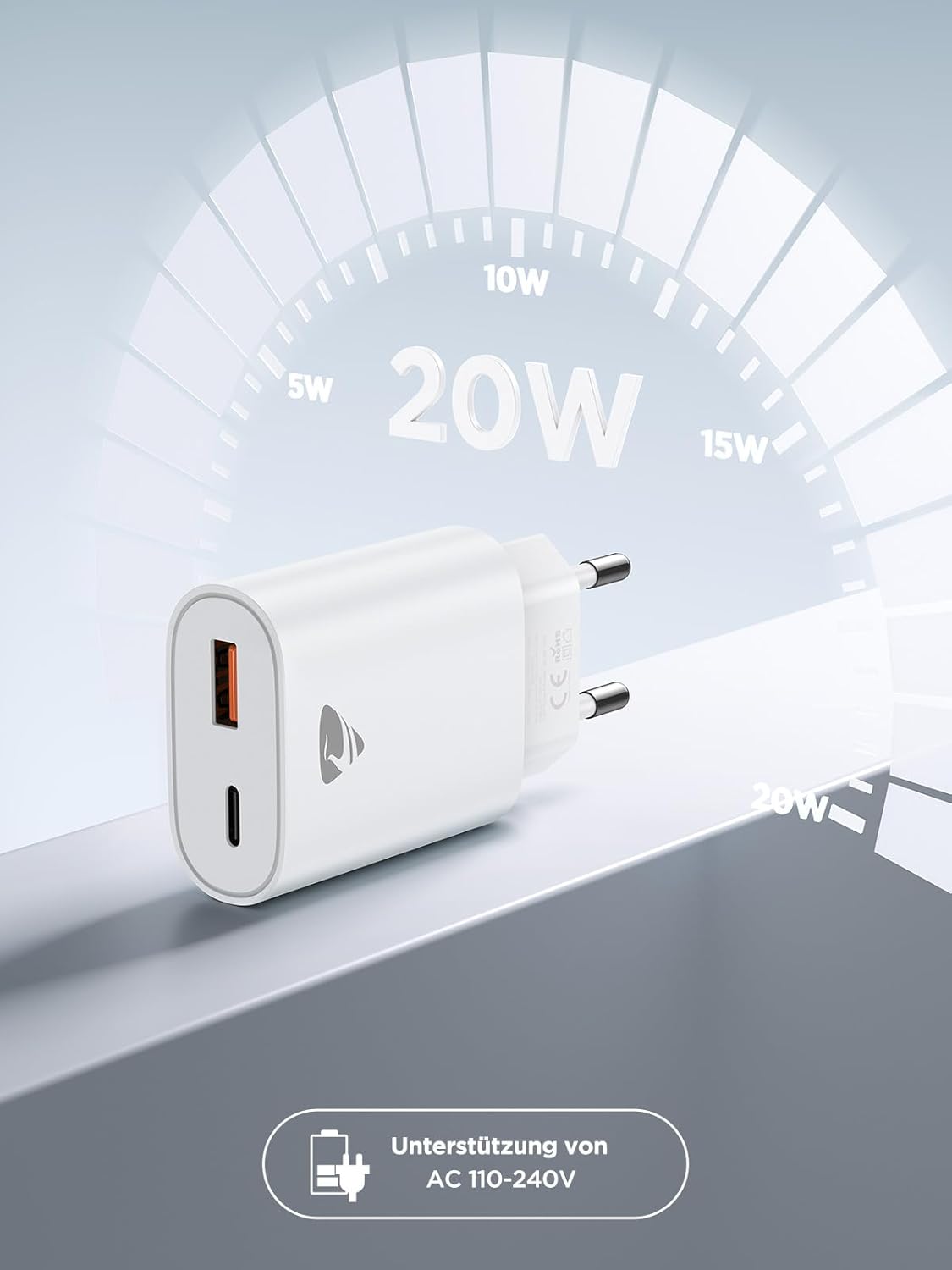 USB C Ladegerät, 2er Pack, 20W Schnellladegerät mit 2-fach USB Stecker (USB-C & USB-A), Handy Ladegerät mit PD 3.0 Power Adapter, USB Netzteil für iPhone Samsung, Schnellladegerät Typ C, Mehrfachladestecker – Bild 7