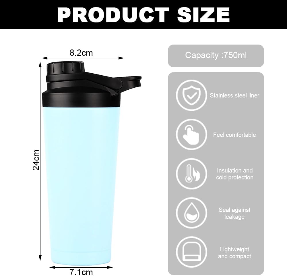 Proteinshaker 750 ml | Proteinshaker mit Sieb | Edelstahl doppelwandig vakuumisoliert | BPA-frei, auslaufsicher | Thermoflasche für Sportgetränke – Bild 2