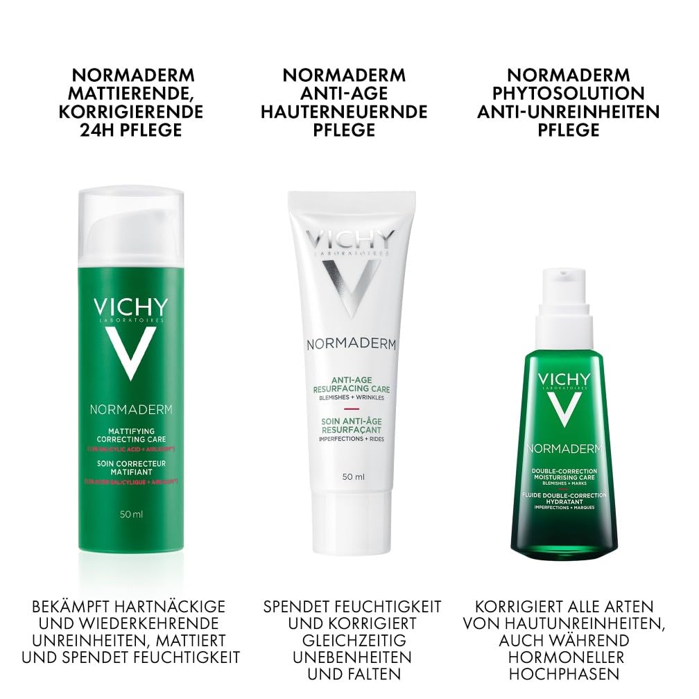 VICHY Anti-Age Tagescreme für unreine und zu Falten neigende Haut, reduziert Falten und Unreinheiten, verfeinert die Poren, mit LHA, Glykolsäure und Vitamin C, Normaderm Anti-Age, 50 ml – Bild 9