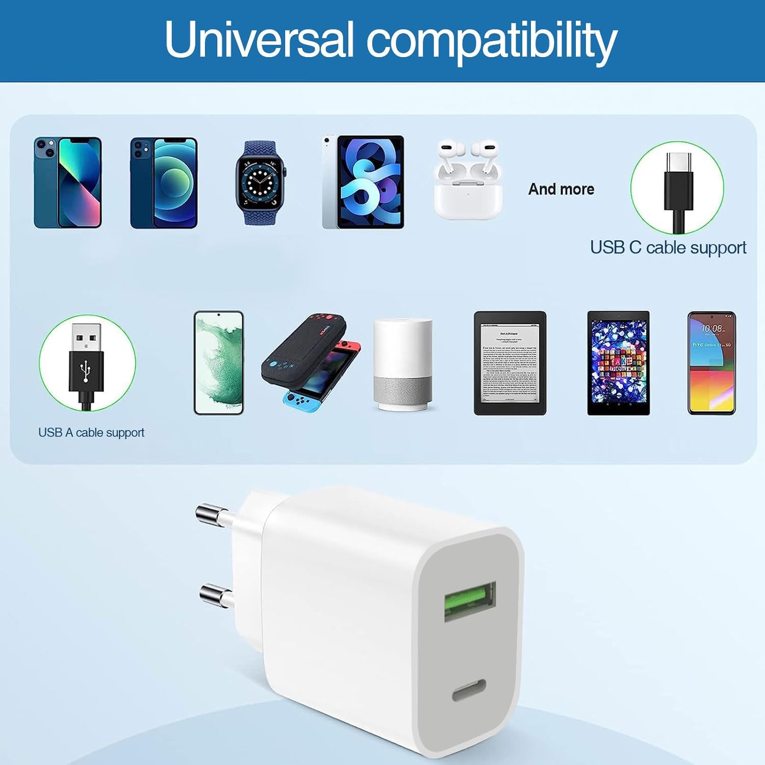 20W USB C Ladegerät mit Kabel 1,2m, Schnellladegerät Netzteil Adapterstecker, Ladestecker USB Schnellladenetzteil USB-C Ladegerät Netzstecker für iPhone 17 16 15 14 13 12 11 lPad S Samsung G Alaxy Weiß – Bild 5