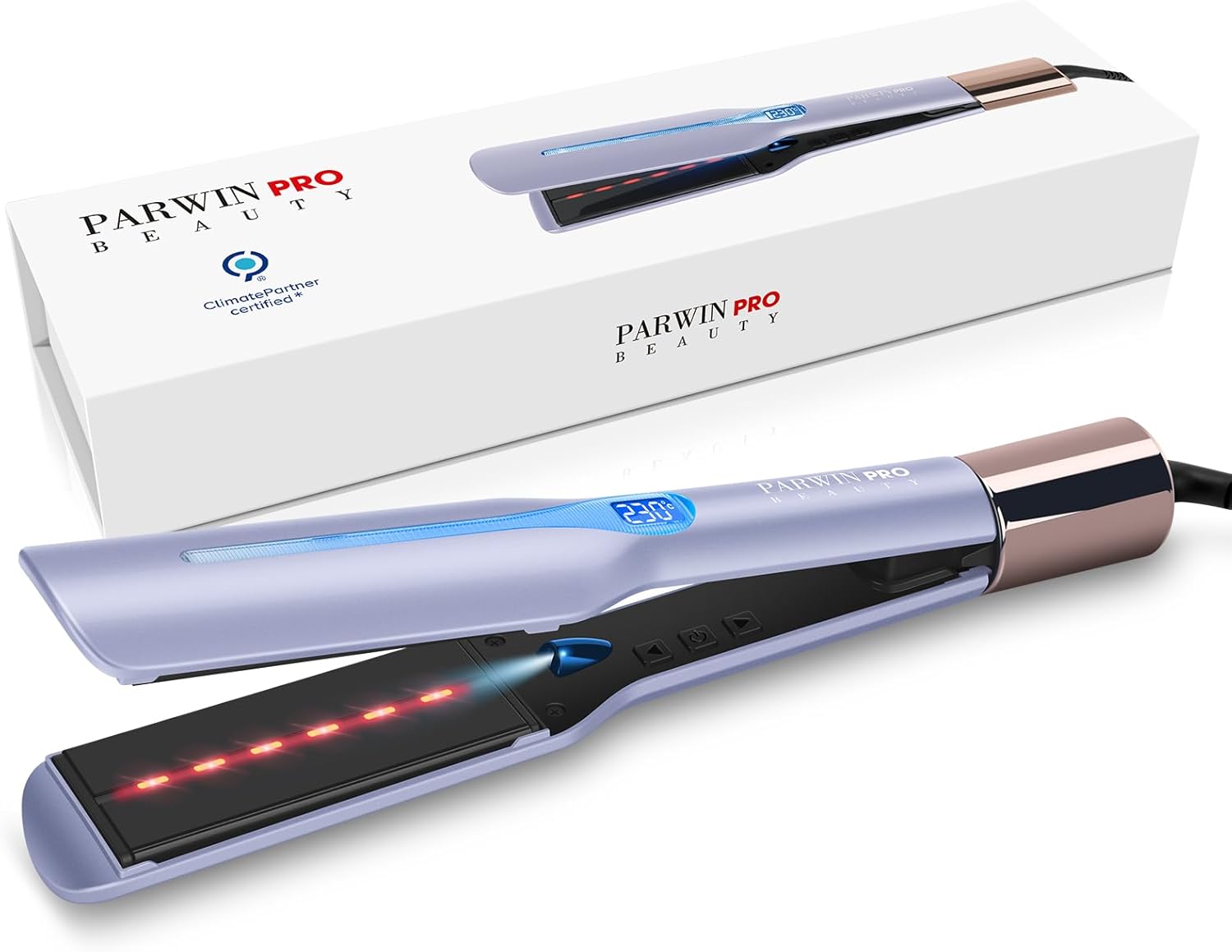 Infrarot-Ionen-Haarglätter mit breiten 45-mm-Stylingplatten, PARWIN PRO BEAUTY Professionelles Glätteisen für dickes, krauses, lockiges und langes Haar, Infrarot- und Ionentherapie, 14 Temperaturstufen, Lila