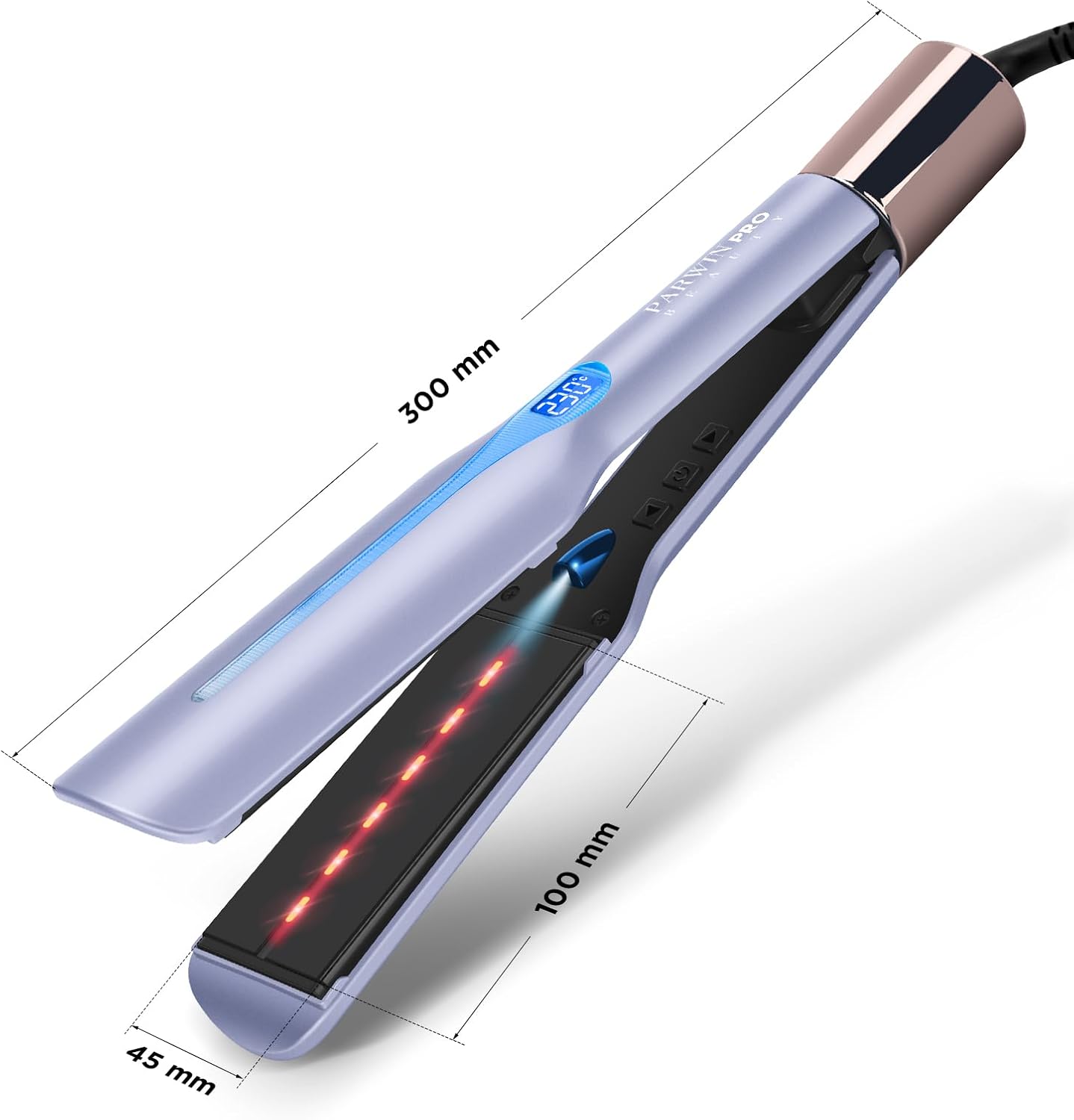 Infrarot-Ionen-Haarglätter mit breiten 45-mm-Stylingplatten, PARWIN PRO BEAUTY Professionelles Glätteisen für dickes, krauses, lockiges und langes Haar, Infrarot- und Ionentherapie, 14 Temperaturstufen, Lila – Bild 9