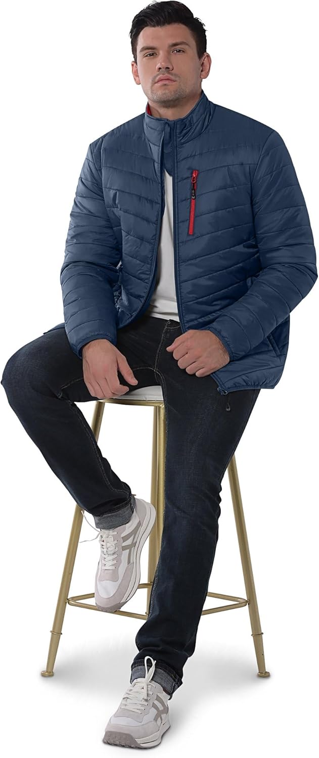 33.000ft Herren-Steppjacke, leichte Übergangsjacke im Daunenjacken-Look, Winterjacke für Herren, gefüttert mit Taschen, verstaubar für Freizeit, Wandern, Reisen, leichte Pufferjacke – Bild 2
