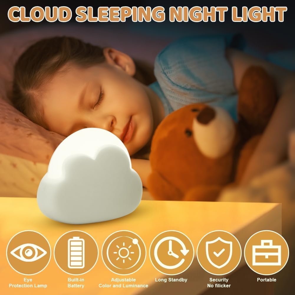 LED-Nachtlicht, dimmbar, Kinder-Nachtlicht, wiederaufladbar, Wolkenform, Nachtlicht, Baby für Schlafzimmer, USB wiederaufladbar, mobile LED-Nachtlicht-Lampe für Kinder als Geschenk zum Einschlafen, Weiß – Bild 5