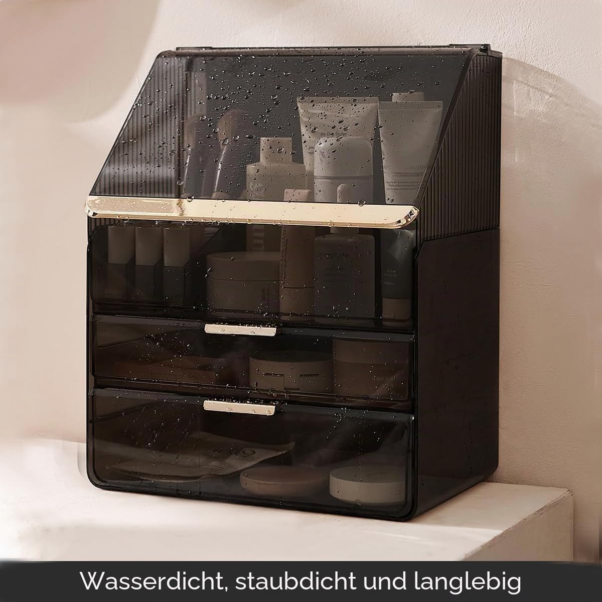 Große Make-up-Aufbewahrungsbox, 3-stöckig – Theken-Kosmetik-Organizer mit Deckel, Schminktisch-Organizer, Aufbewahrung für Parfüm und Toilettenartikel, Geschenk für Frauen – Bild 5