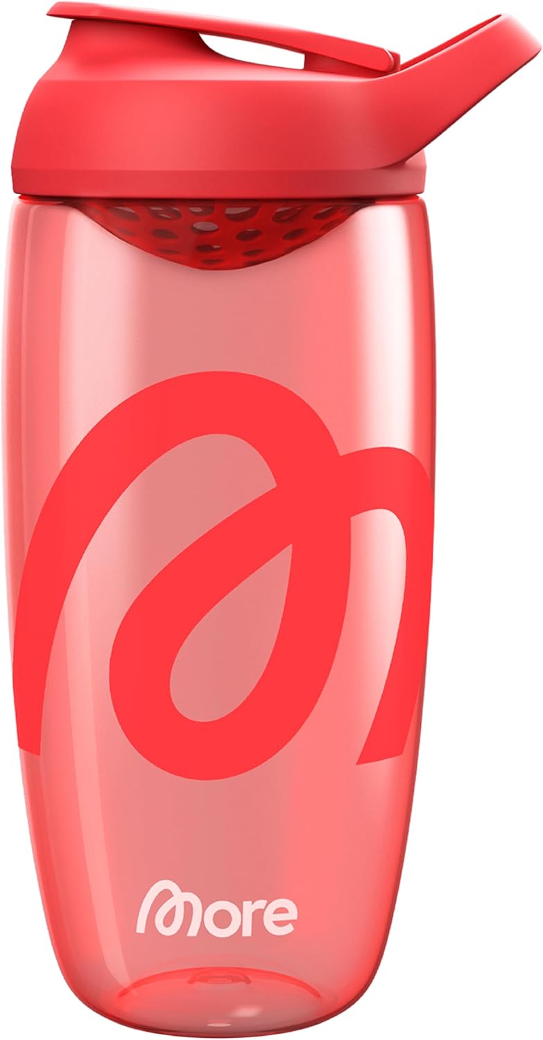 MORE Premium-Shaker, 700 ml, rot, integriertes Rührsieb und Trageschlaufe, geräuschlos, aus hochwertigem Ecozen-Kunststoff