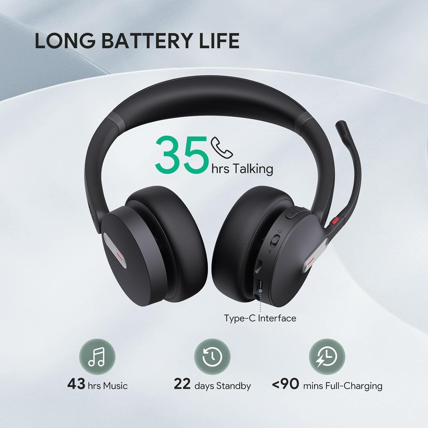 Yealink BH70 Bluetooth-Headset mit Mikrofon für Home Office, Microsoft Teams-zertifizierte Bluetooth-Kopfhörer kabellos bis zu 35 Stunden Sprechzeit, 3 AI-Mikrofon-Rauschunterdrückung, 50 m kabellose Reichweite – Bild 2