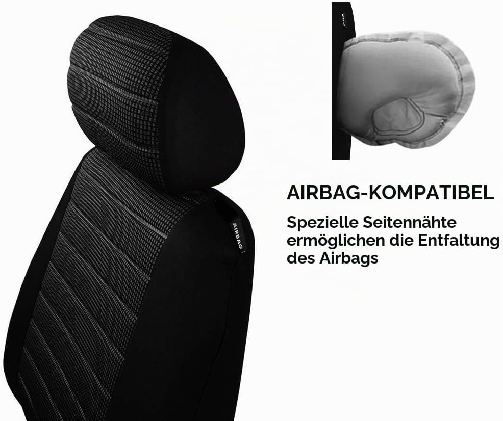 TOYOUN Universal Sitzbezüge Auto Vordersitze Autositzbezüge Schonbezüge Vordersitzbezüge Seitenairbag Passend für 2 Autositzbezüge aus Jacquard-Stoff, Grau – Bild 4