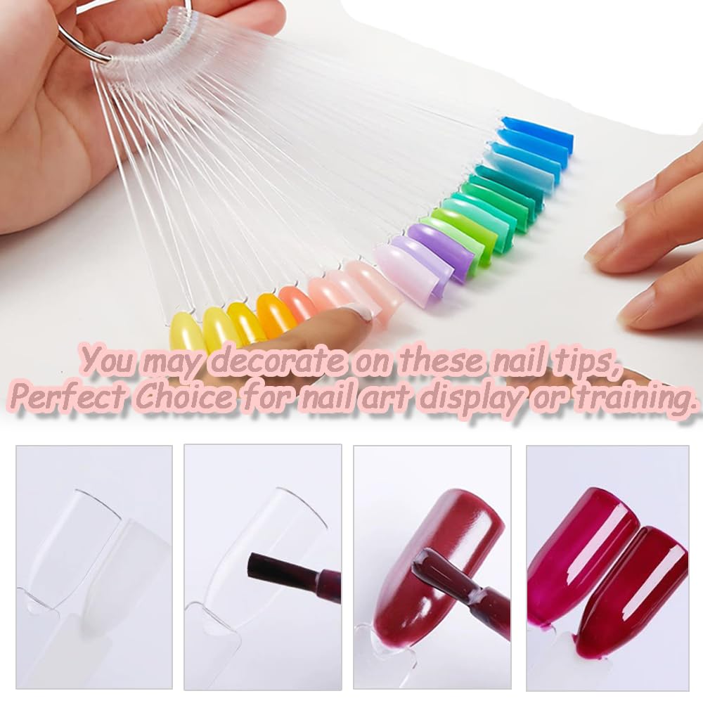 100 Stück Nagelproben, fächerförmige Nagelmuster-Sticks, Nagelfarben-Display-Tipps, transparente Kunst-Tipps, Farbstifte mit Metallring für Nagelstudio und Anfänger – Bild 5