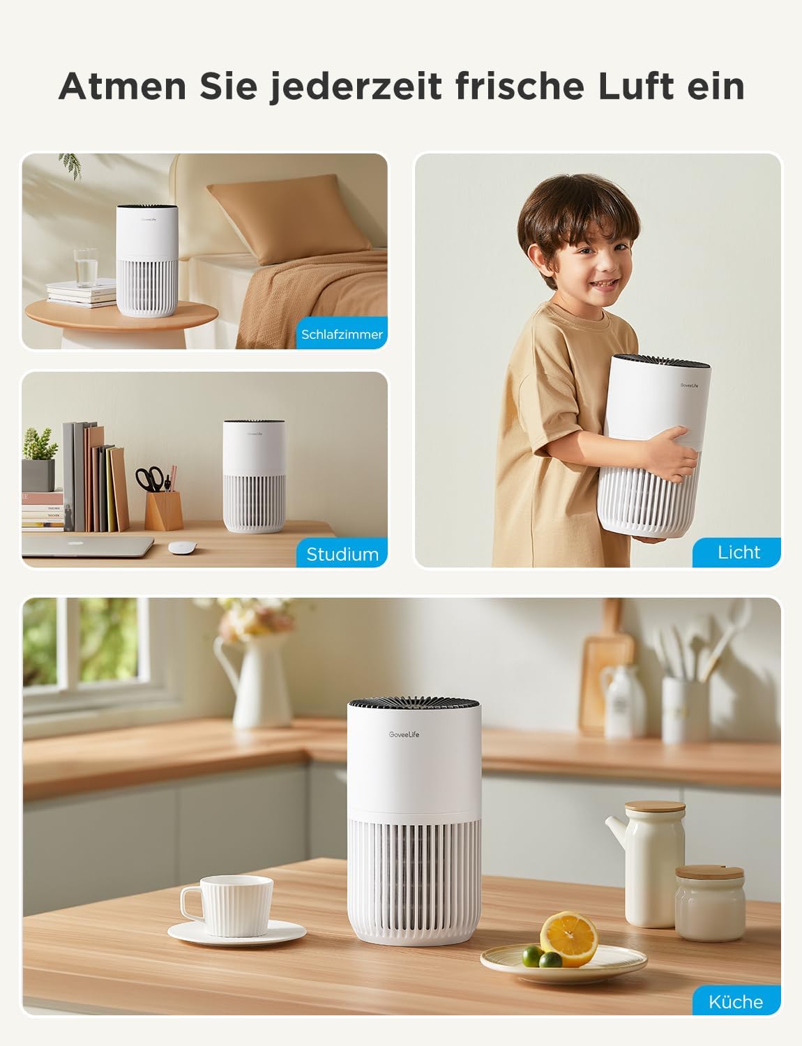 GoveeLife Mini-Luftreiniger für Schlafzimmer, Intell.HEPA-Filter mit Alexa-App-Steuerung zur Vermeidung von Tierhaaren, Gerüchen, Pollen, Rauch, tragbarer Luftreiniger mit 3 Geschwindigkeiten, 2 Modi, Timer, Geschmacksrichtungen – Bild 7