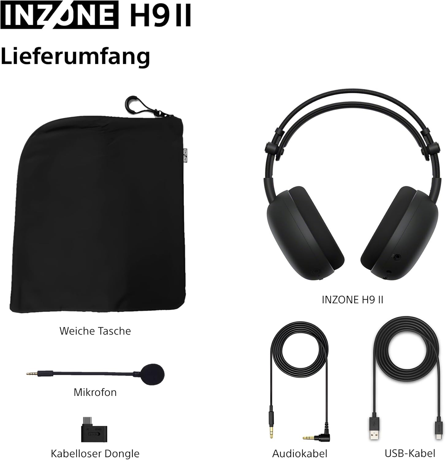 Sony INZONE H9 II Kabelloses PC-Gaming-Headset mit Geräuschunterdrückung, leicht, einstellbarer Sound-EQ, abnehmbares Nieren-KI-Mikrofon, 30-Stunden-Akku, 2,4 GHz und Bluetooth, inklusive Softcase, Schwarz – Bild 13