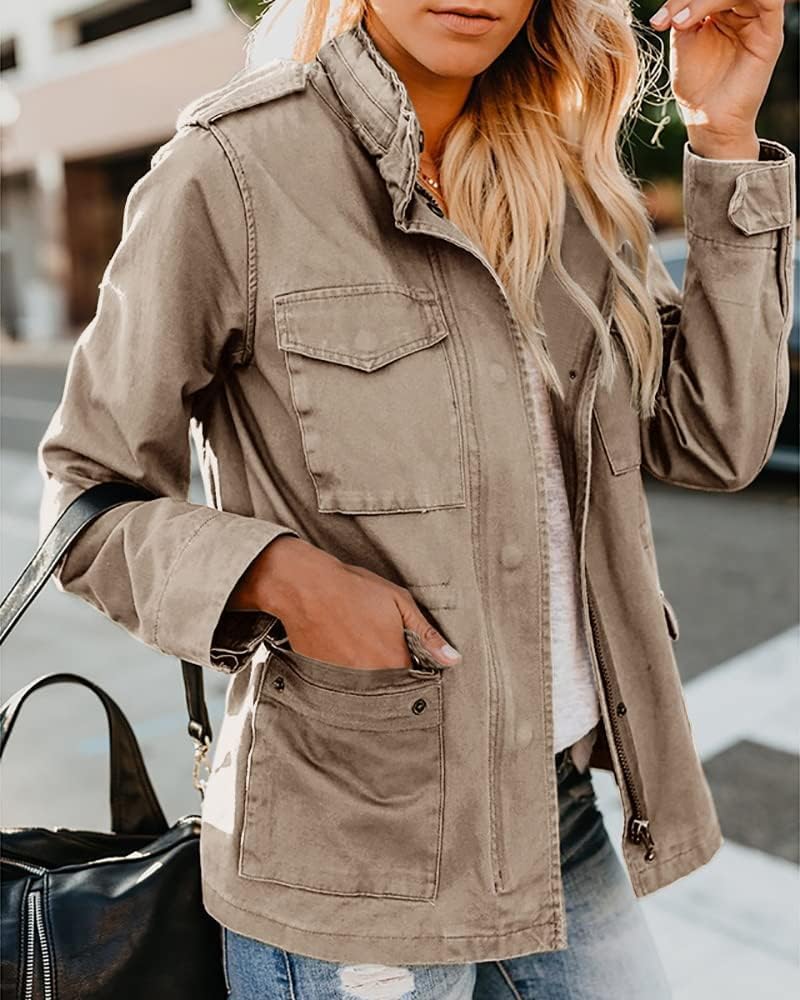 Imily Bela Übergangsjacke Damen Leichte Sommerjacke Herbst Stehkragenjacke Boyfriend Parka Sommerjacke Elegante leichte Jacke Kurzmantel – Bild 2