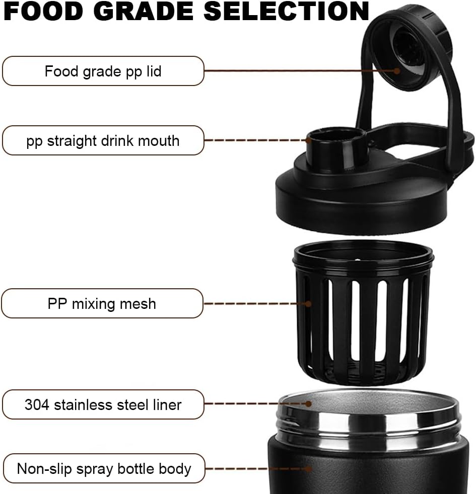Proteinshaker 750 ml | Proteinshaker mit Sieb | Edelstahl doppelwandig vakuumisoliert | BPA-frei, auslaufsicher | Thermoflasche für Sportgetränke – Bild 4