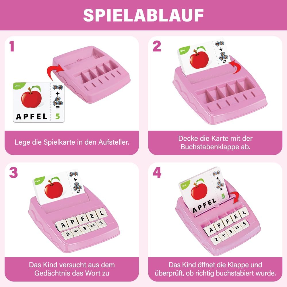 NIYYAH Buchstaben-Lernspiel, ABC, Montessori, Lernen ab 4, 5, 6 Jahren, Vorschulzahlen, Rechnen, Schulanfänger, 1. Klasse, Geschenk für Vorschulkinder, Lernspielzeug für den ersten Schultag (Rosa) – Bild 3
