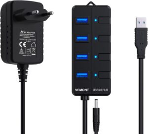 USB-Hub mit Netzteil, VEMONT 4 Port...