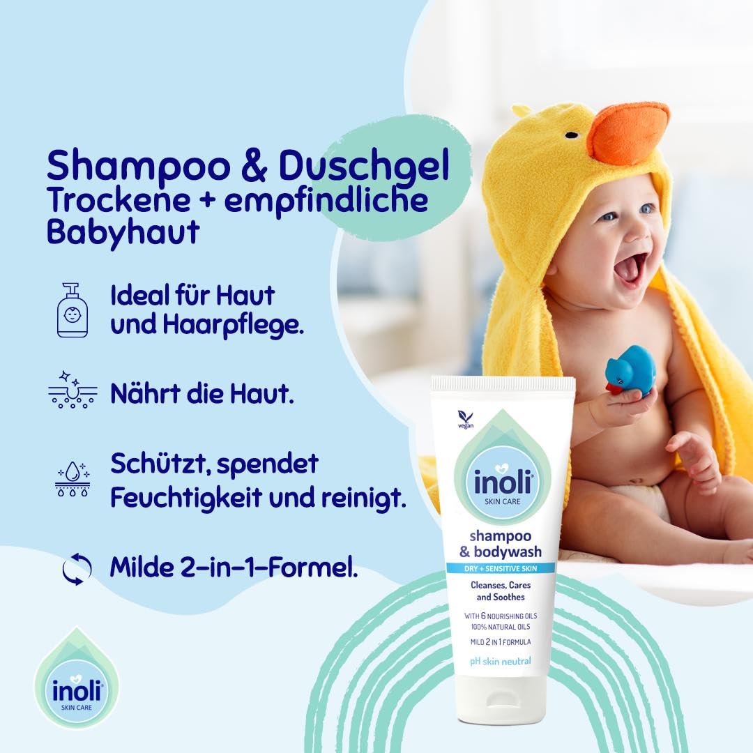 Baby 2-in-1 Shampoo & Duschgel | pH-neutral | Sanfte Babypflege mit 6 natürlichen Ölen: Sojaöl, Sonnenblumenöl, Leindotteröl, Aprikosenkernöl, Vitamin E & Provitamin B5 | 200 ml – Bild 2