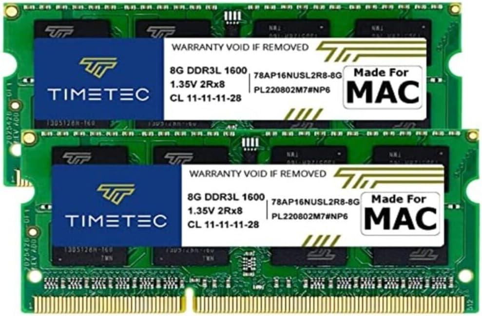 Timetec Hynix IC 16 GB Kit (2 x 8 GB) Apple DDR3 1600 MHz PC3-12800 SODIMM Speicher-Upgrade für MacBook Pro 13 Zoll/15 Zoll Mitte 2012, iMac 21,5 Zoll Ende 2012/Anfang 2013, 27 Zoll Ende 2012/2013, Retina 5K Display Ende 2014/Mitte 2015, Mac mini Ende 2012/Server (16 GB Kit (2 x 8 GB))