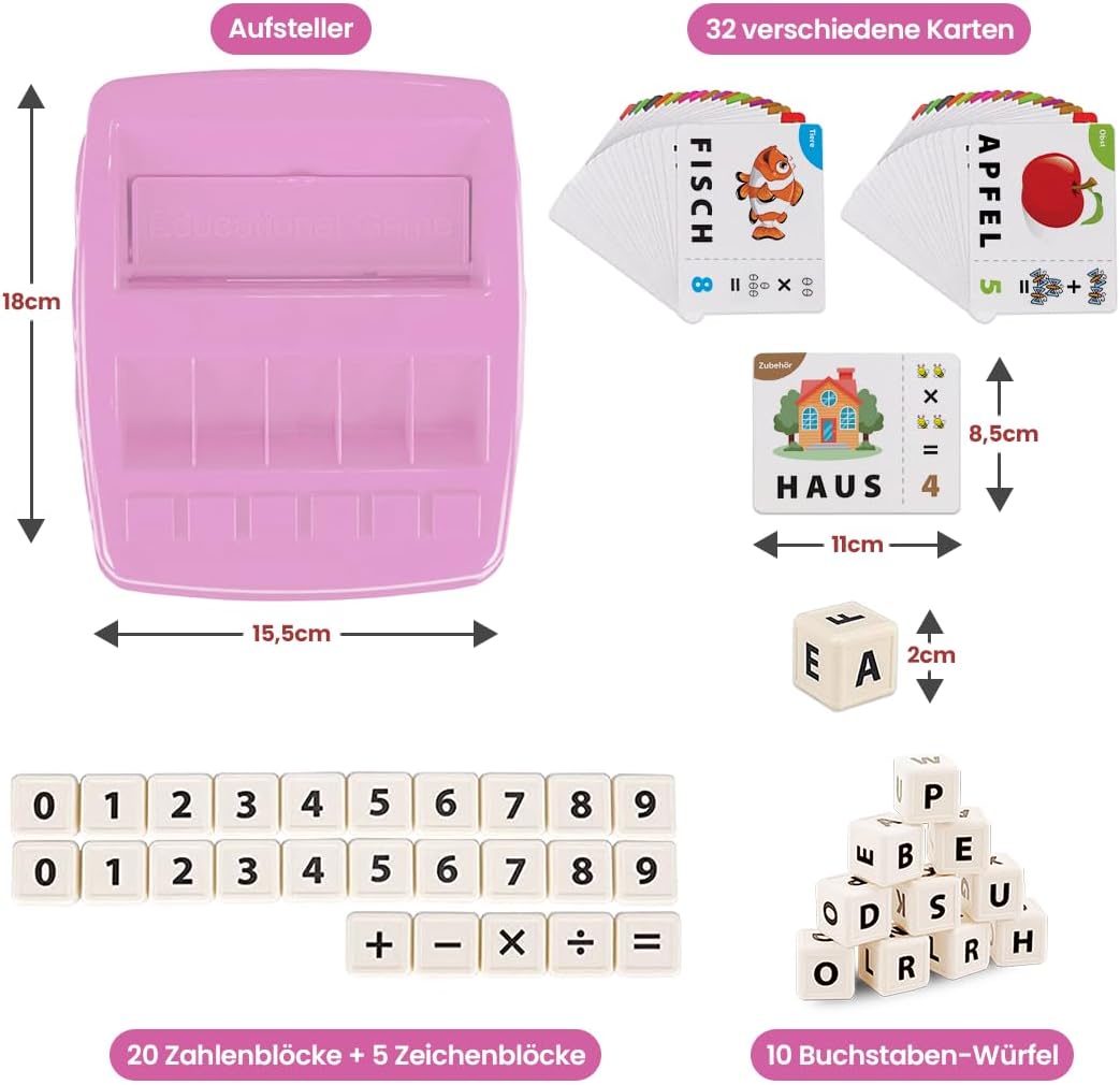 NIYYAH Buchstaben-Lernspiel, ABC, Montessori, Lernen ab 4, 5, 6 Jahren, Vorschulzahlen, Rechnen, Schulanfänger, 1. Klasse, Geschenk für Vorschulkinder, Lernspielzeug für den ersten Schultag (Rosa) – Bild 2