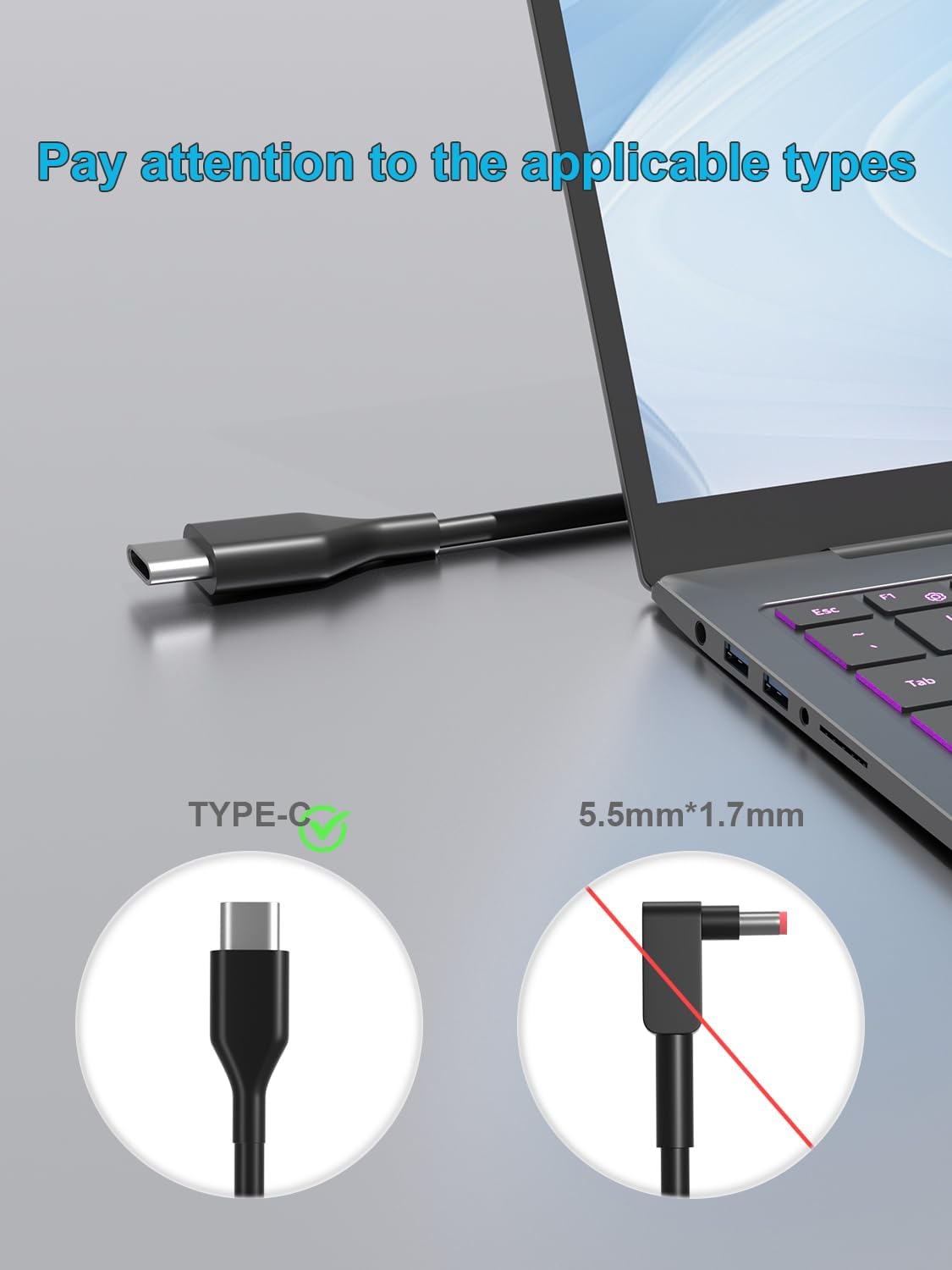 Chromebook-Ladegerät, USB Typ C, 45 W, für Lenovo, Acer, HP, Dell, Asus, Samsung, Google Pixel, Huawei, Chromebook, Matebook, Laptop, Netzteil, Ladekabel, Adapter – Bild 2