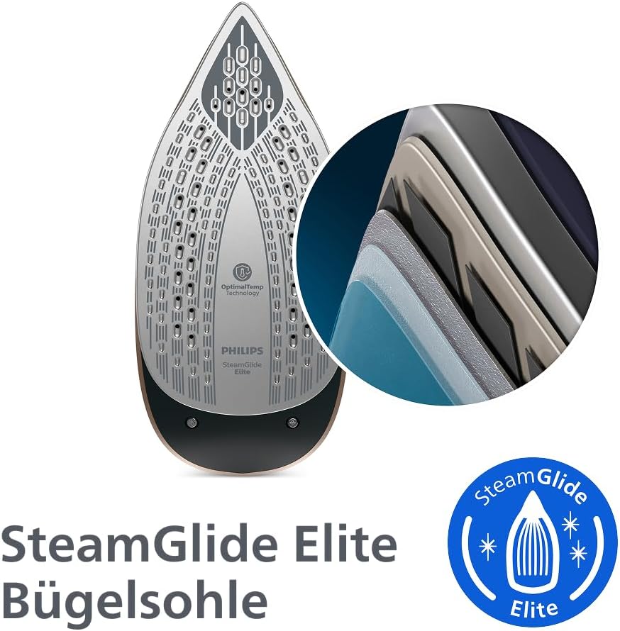 Philips PerfectCare 8000 Series Dampfbügelstation – 215 g Dauerdampf, 750 g Dampfstoß, leicht zu transportieren, OptimalTEMP, SteamGlide Elite, 1,4 l, einfache Entkalkung, garantiert keine Brandflecken (PSG8200/80) – Bild 5